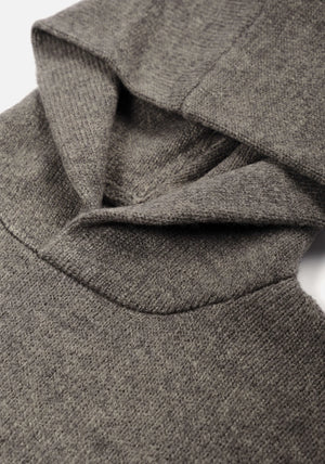 MKI MIYUKI ZOKU Mohair Blend Knit Hoodie in Brown Marl at EQVVS Menswear. Detail Shot. 