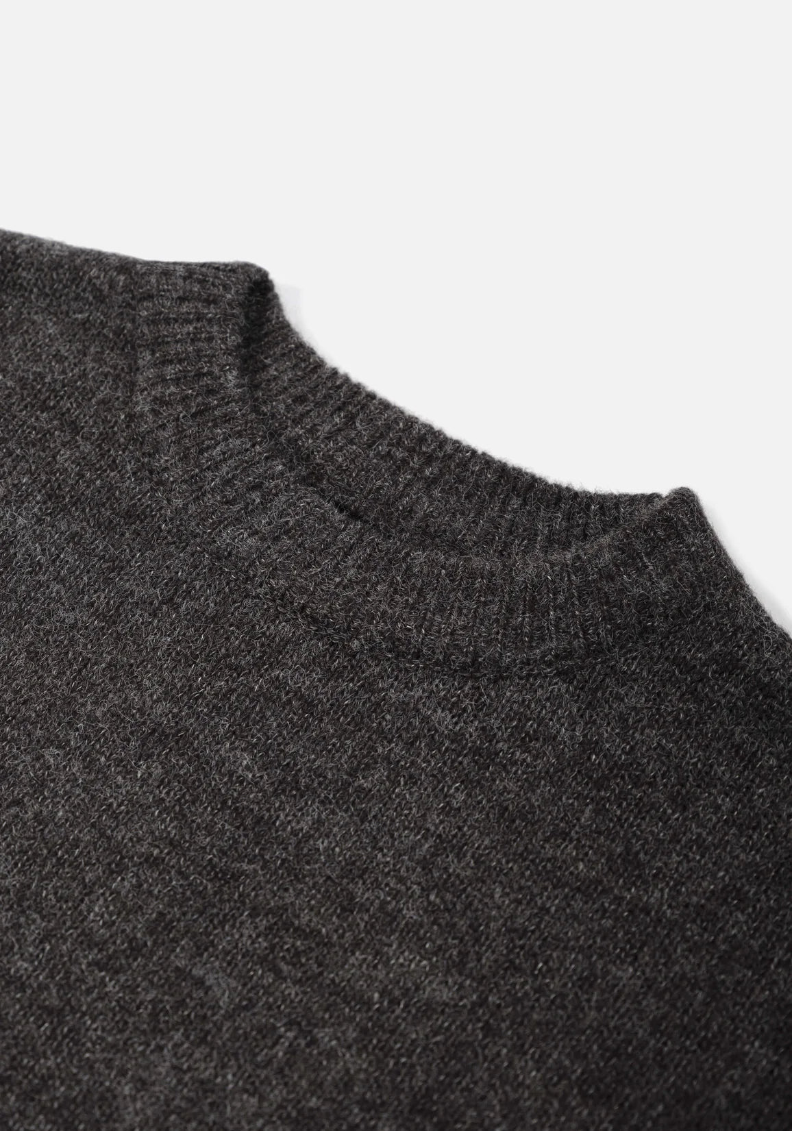 Detail shot, MKI Miyuki Zoku Mohair Blend Knit Jumper. Charcoal.