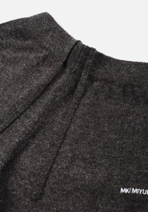 Mohair Blend Knit Wide Leg Joggers in Charcoal by MKI MIYUKI ZOKU at EQVVS. Detail Shot. 