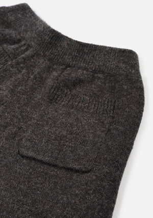 Mohair Blend Knit Wide Leg Joggers in Charcoal by MKI MIYUKI ZOKU at EQVVS. Detail Shot. 
