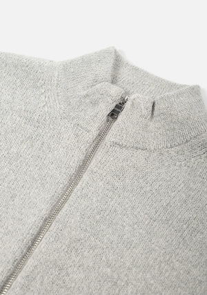 Mohair Blend Knit Track Jacket in Light Grey by MKI MIYUKI ZOKU at EQVVS Menswear. Flat Detail Shot.