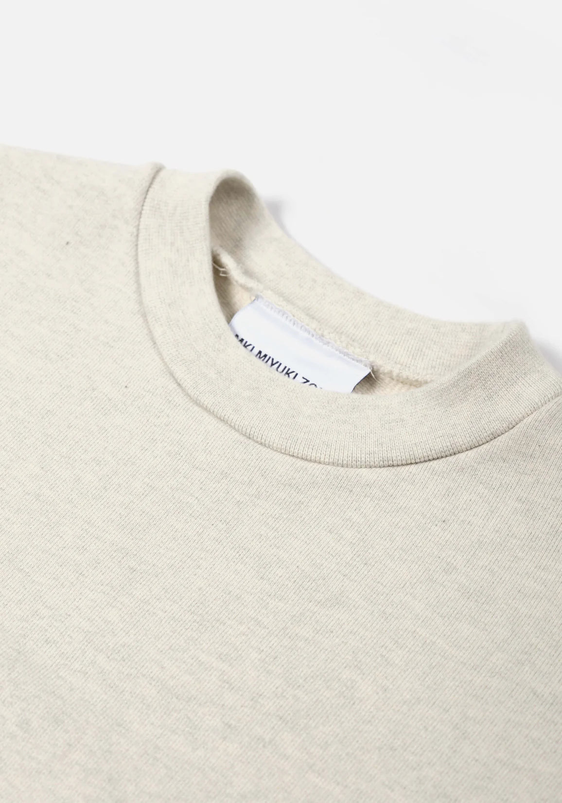 MKI MIYUKI ZOKU Oversized 800 GSM Superweight Sweatshirt in Oatmeal at EQVVS Menswear. Flat Detail Shot. 