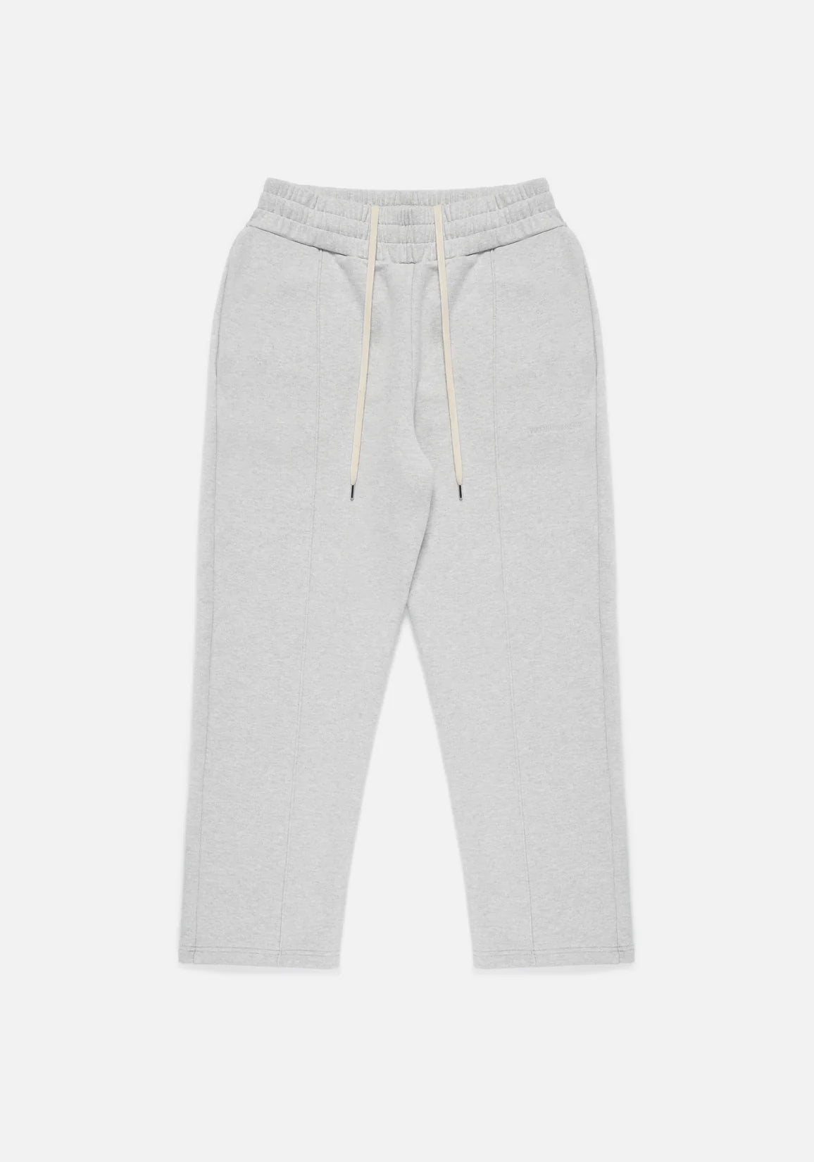 Superweight Wide Leg Joggers in Grey by MKI Miyuki Zoku at EQVVS. Front Flat Shot. 