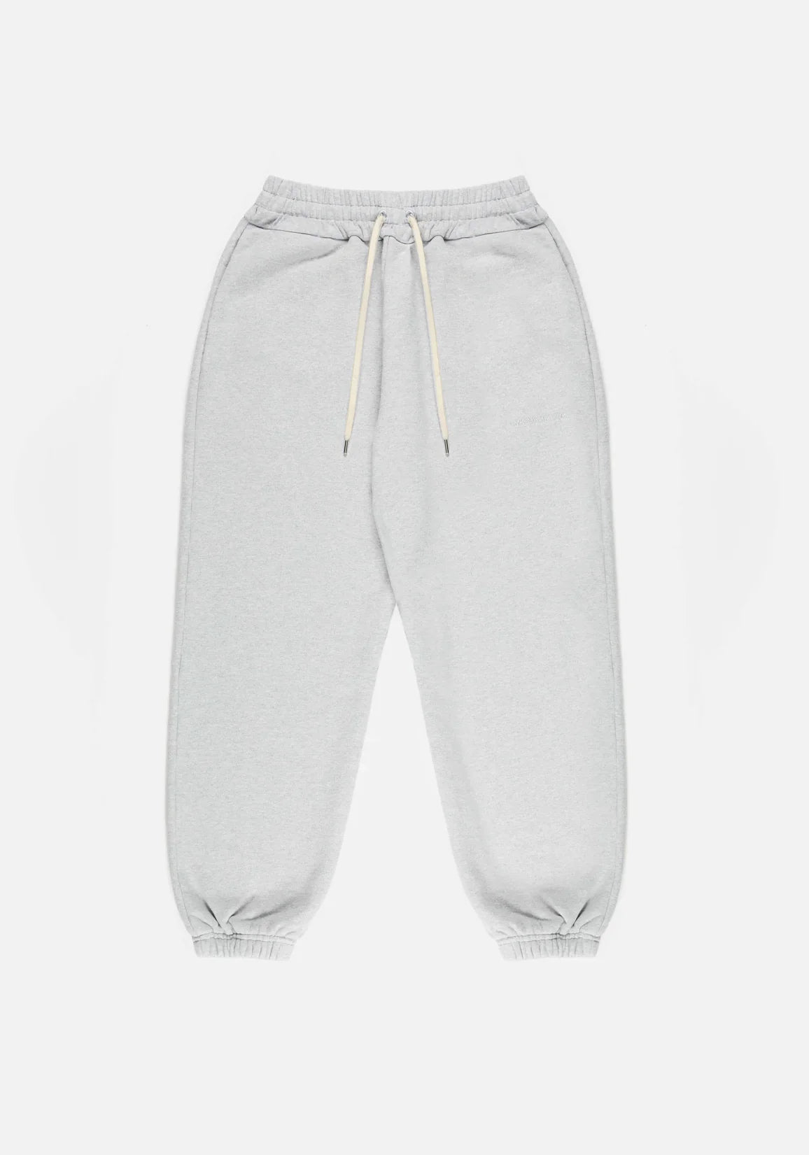 MKI Miyuki Zoku Superweight Joggers in Grey, shot at EQVVS. Front flat shot. 