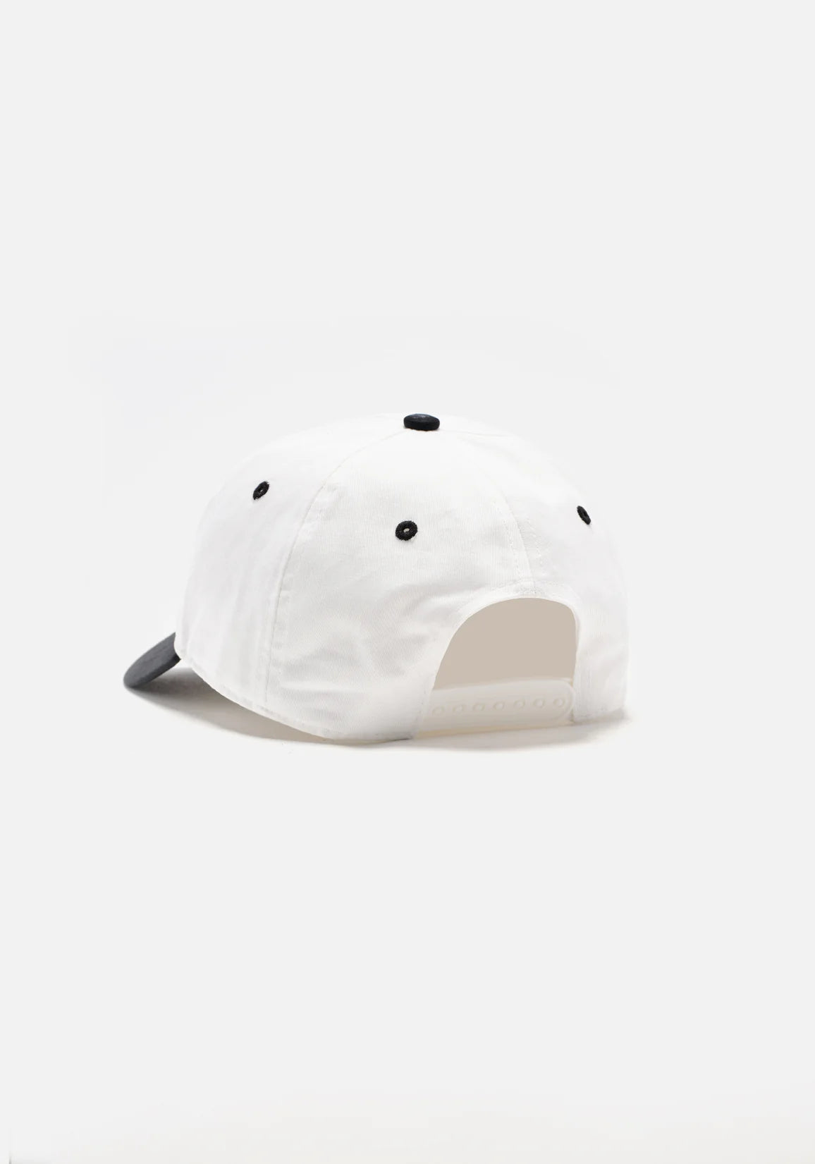 V2 Twill Ball Cap in Contrast White and Black by MKI MIYUKI ZOKU at EQVVS. Back Detail Shot. 