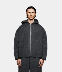 Mohair Blend Knit Zip Through Hoodie: Charcoal 