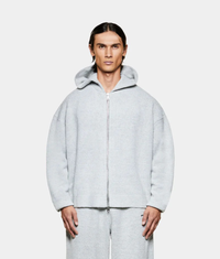 Mohair Blend Knit Zip Through Hoodie: Light Grey 