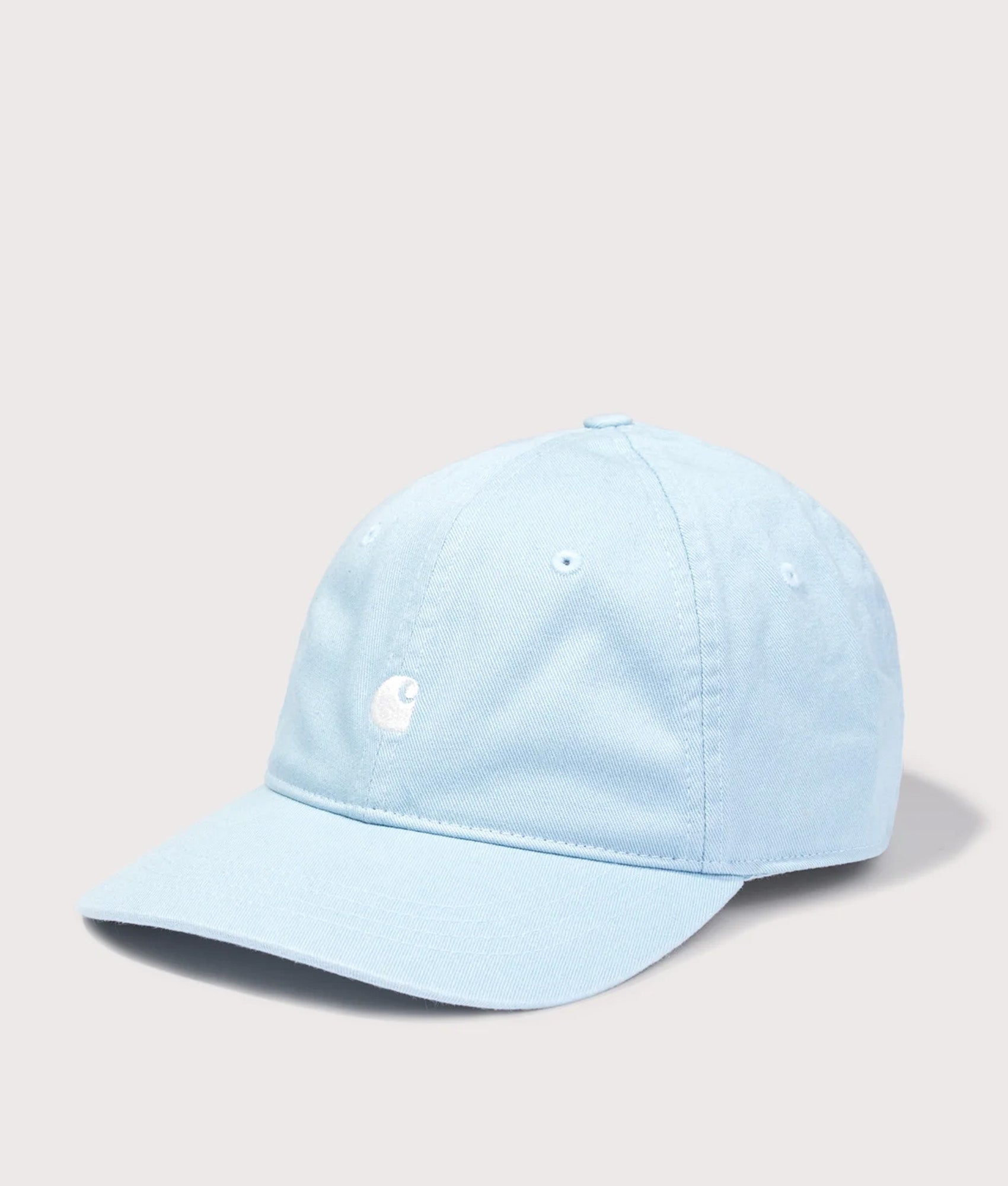 Carhartt WIP Madison Logo Cap in Citadel and Wax at EQVVS Menswear. Angled front shot.