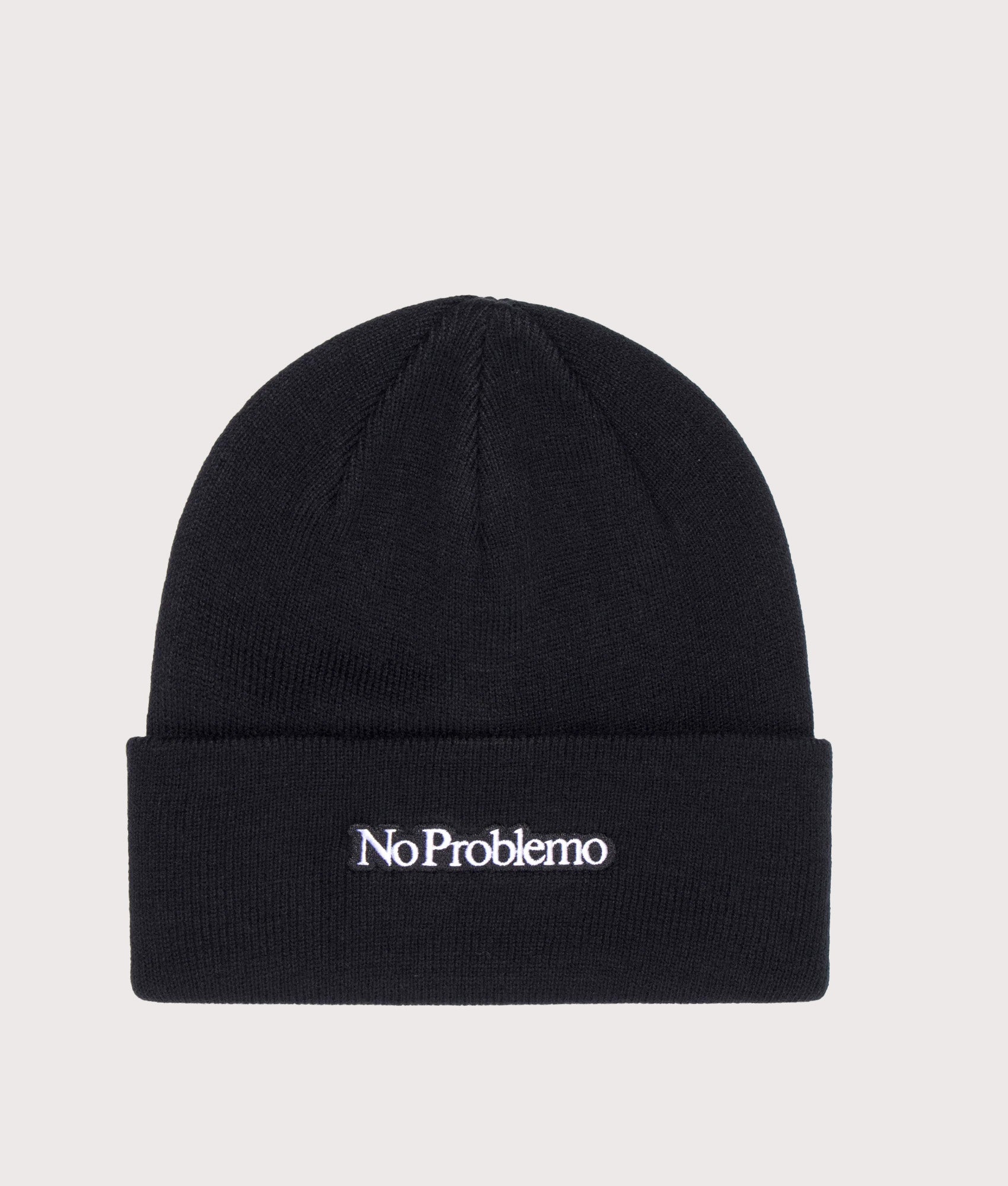 No Problemo Mini Problemo Beanie in Black at EQVVS Menswear. Front shot. 