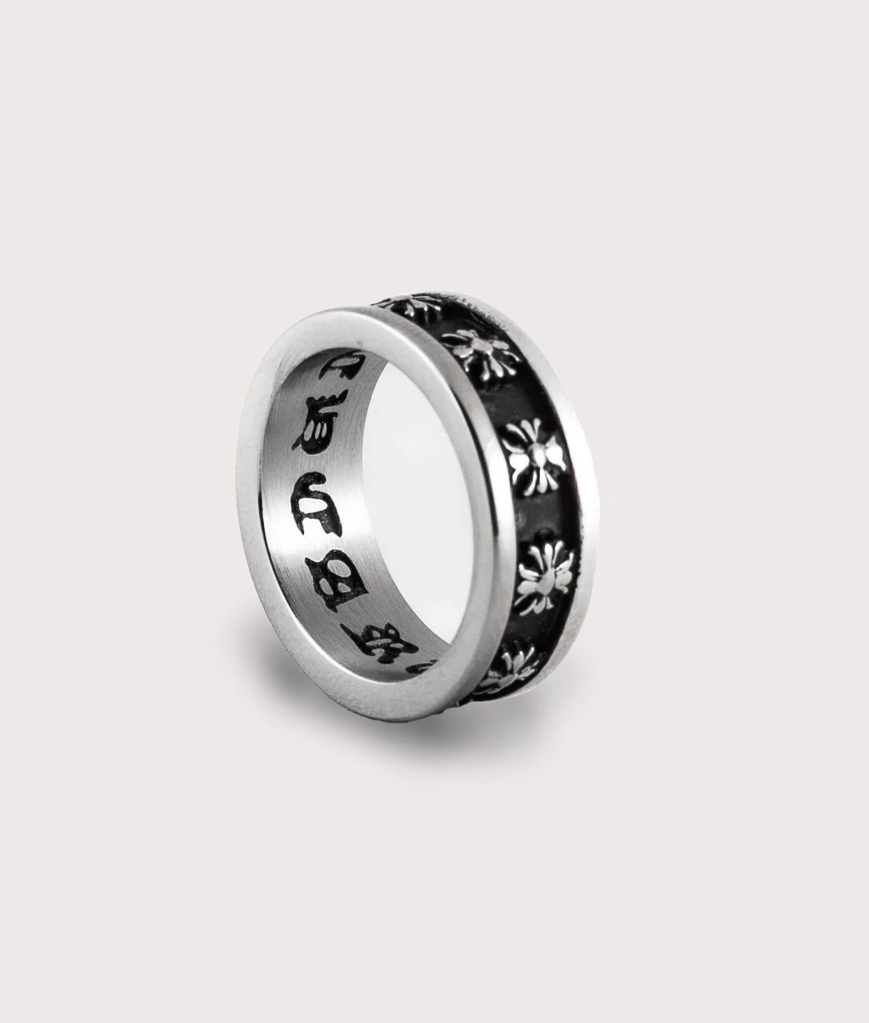 Mysterious Jeweller Stainless Steel Cross Ring at EQVVS Menswear. Side shot.