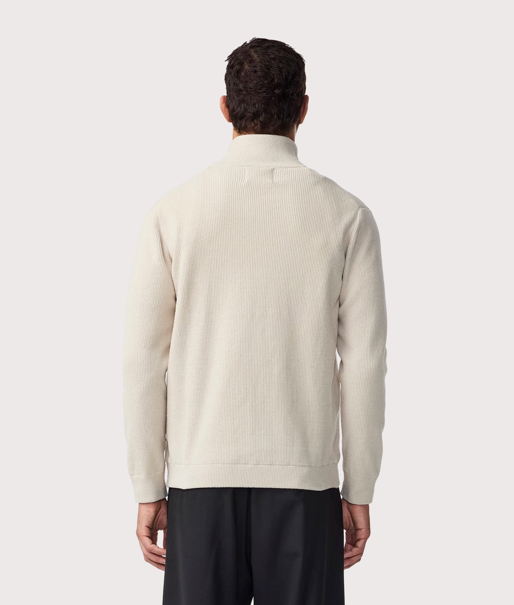 NN.07 Danny Full Zip Fleece Sweatshirt in Ecruat EQVVS Menswear. Model Back shot.