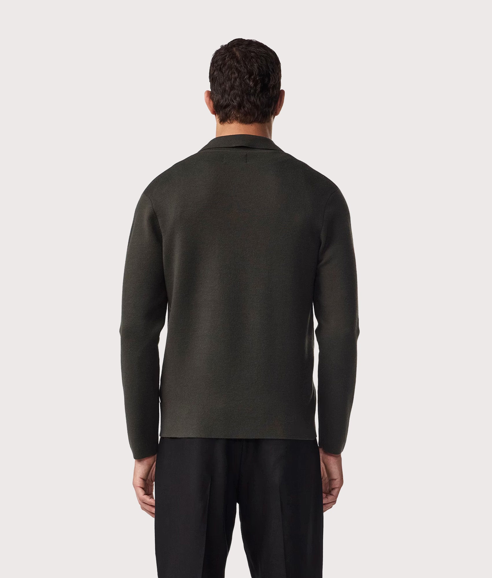 NN.07 Jonas Wool Overshirt in Dark Army at EQVVS Menswear. Model Back shot.