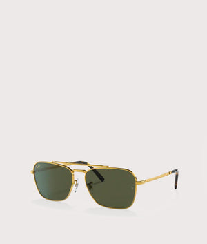 New-Caravan-Sunglasses-Polished-Gold-Green-Lens-Ray-Ban-EQVVS