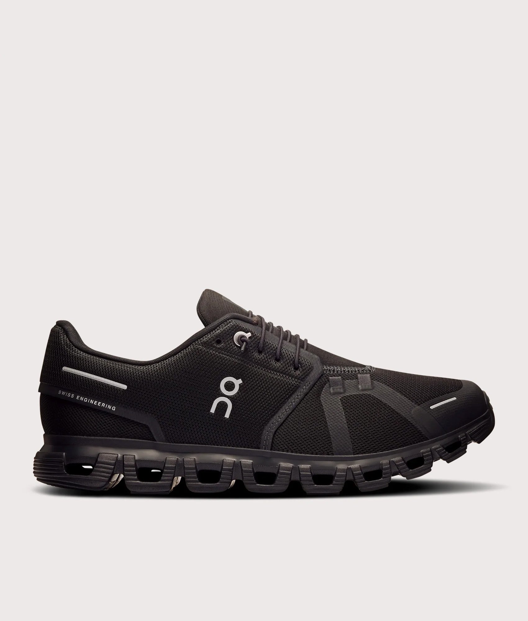 On Cloud 6 Sneakers in Black/Black at EQVVS Menswear. Side shot.