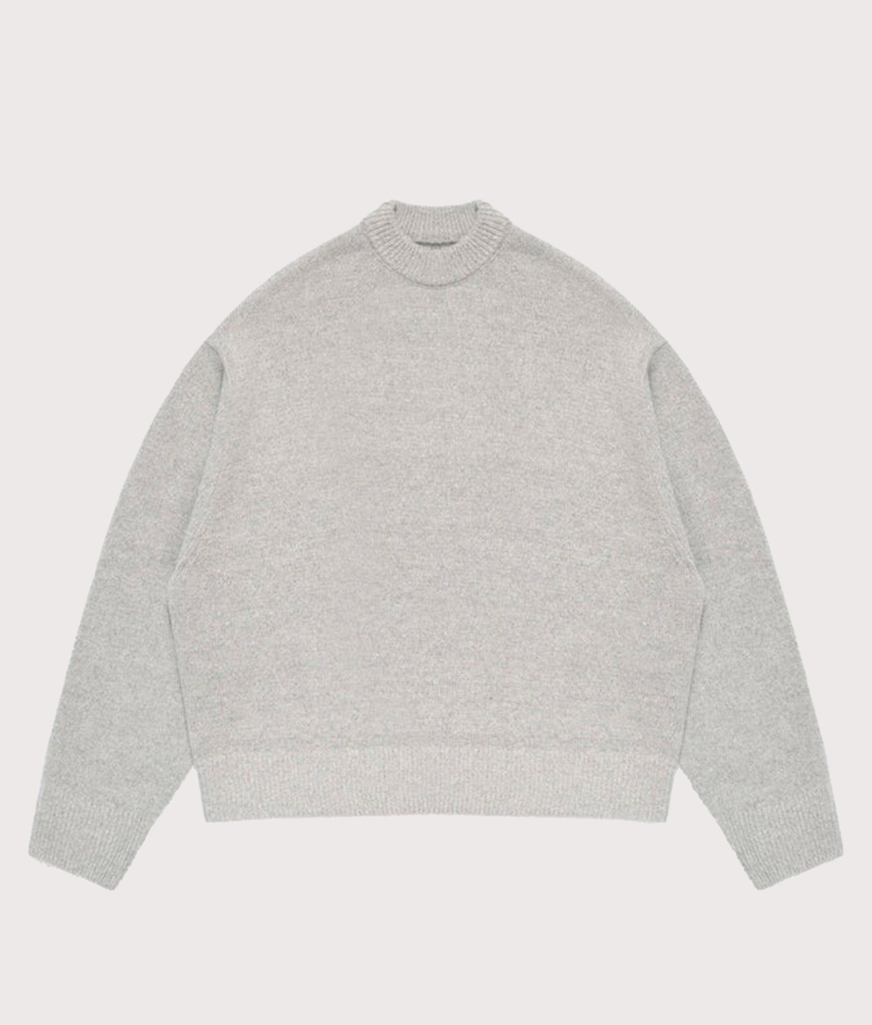 MKI Miyuki Zoku Oversized Mohair Blend Knit Crew Jumper in Light Grey at EQVVS Menswear.  Front shot.