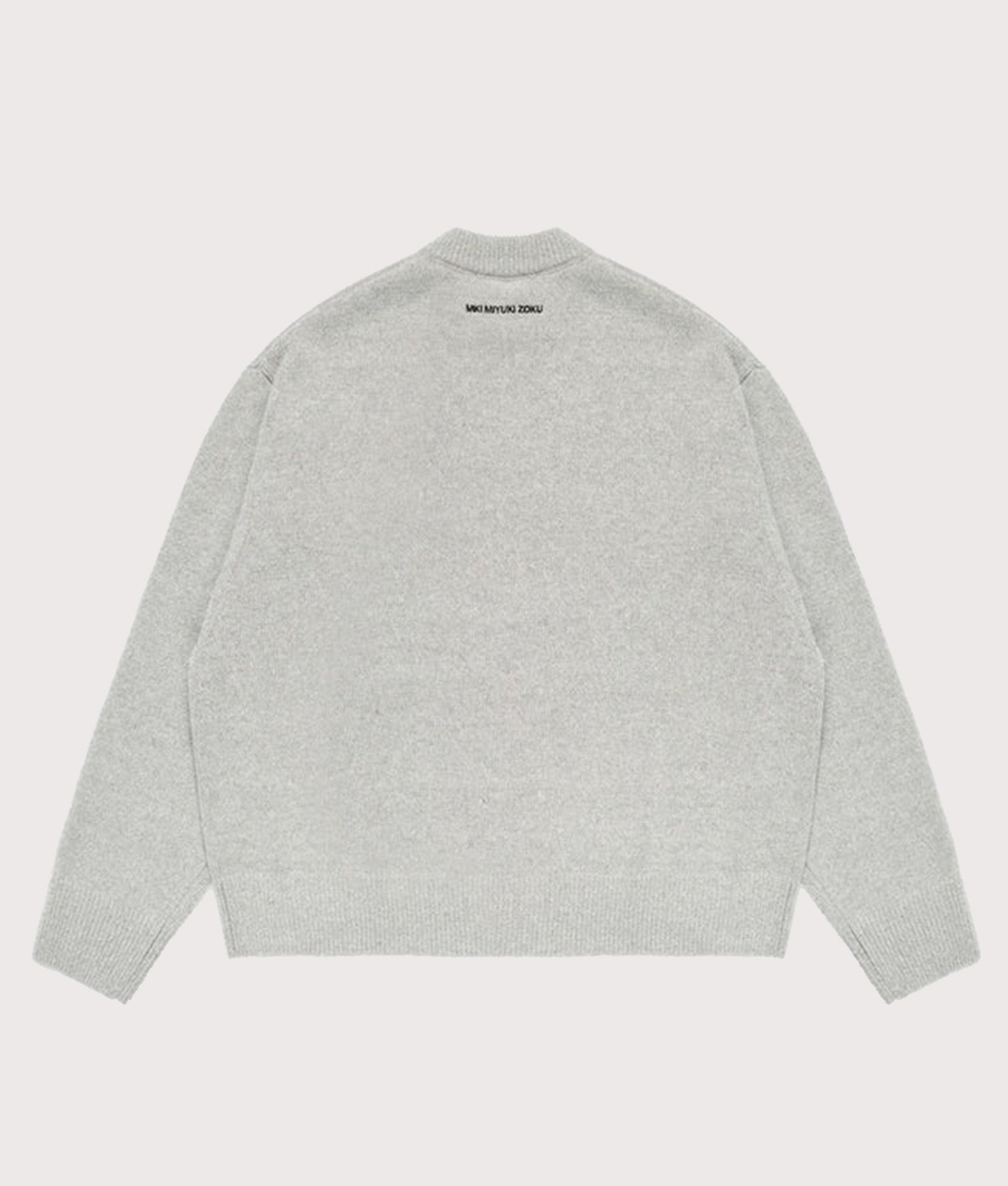 MKI Miyuki Zoku Oversized Mohair Blend Knit Crew Jumper in Light Grey at EQVVS Menswear. Back shot.