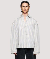 Box Fit Poplin Stripe Dress Shirt: Light Grey 