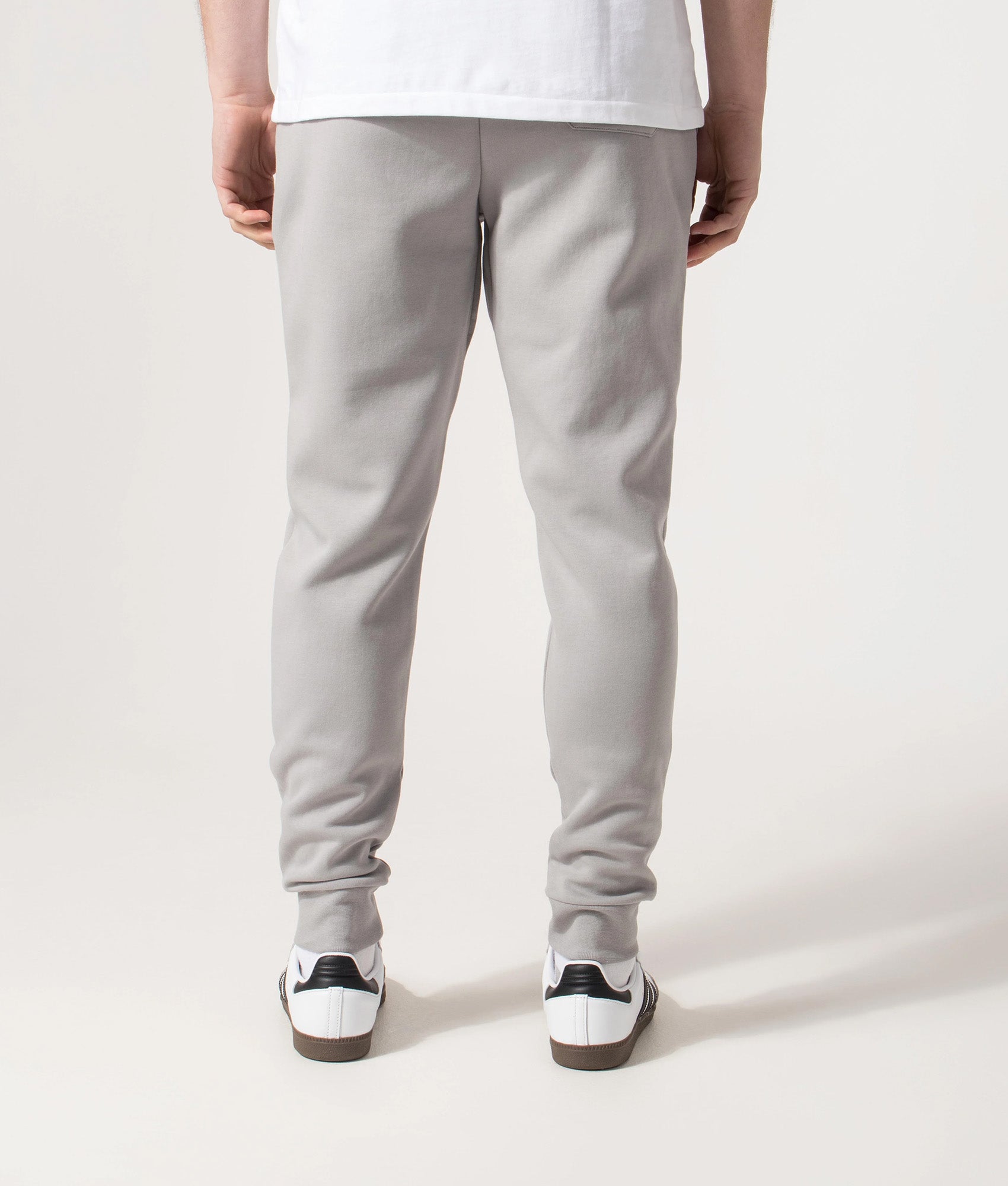 Polo Ralph Lauren Double Knit Pony Logo Joggers in Soft Grey at EQVVS Menswear. Model back shot.