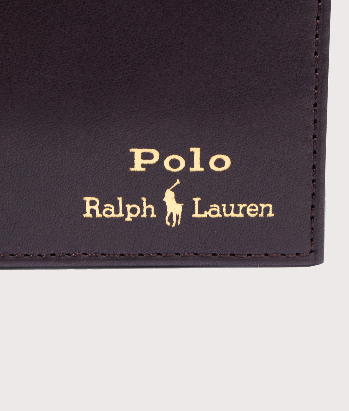 Polo Ralph Lauren Suffolk Billfold Smooth Leather Wallet in Brown at EQVVS Menswear. Detail shot.