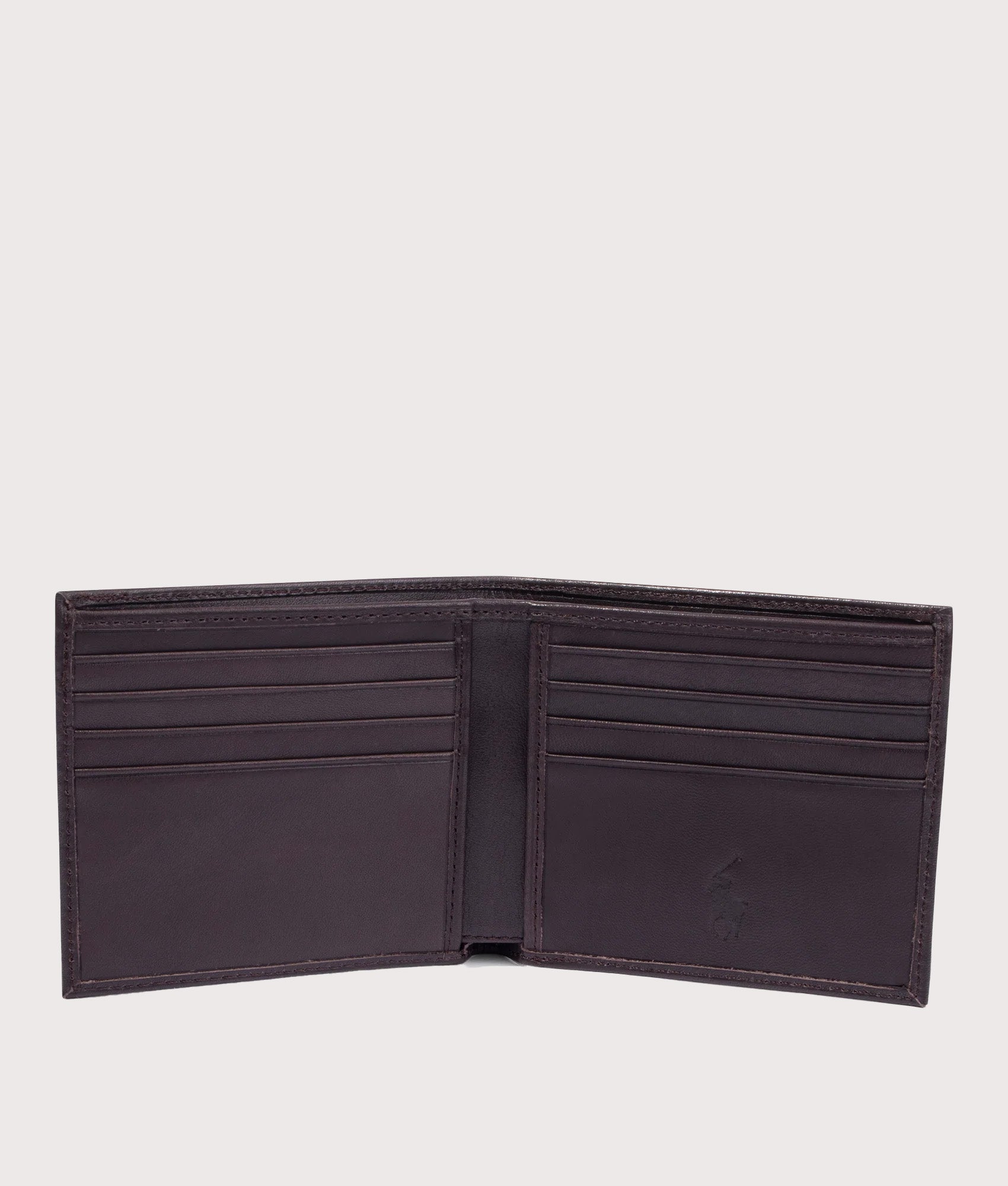 Polo Ralph Lauren Suffolk Billfold Smooth Leather Wallet in Brown at EQVVS Menswear. Open shot.