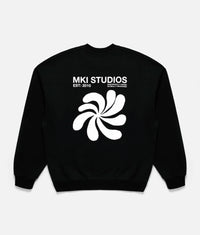 Oversized Abstract Crewneck Sweatshirt: Black 