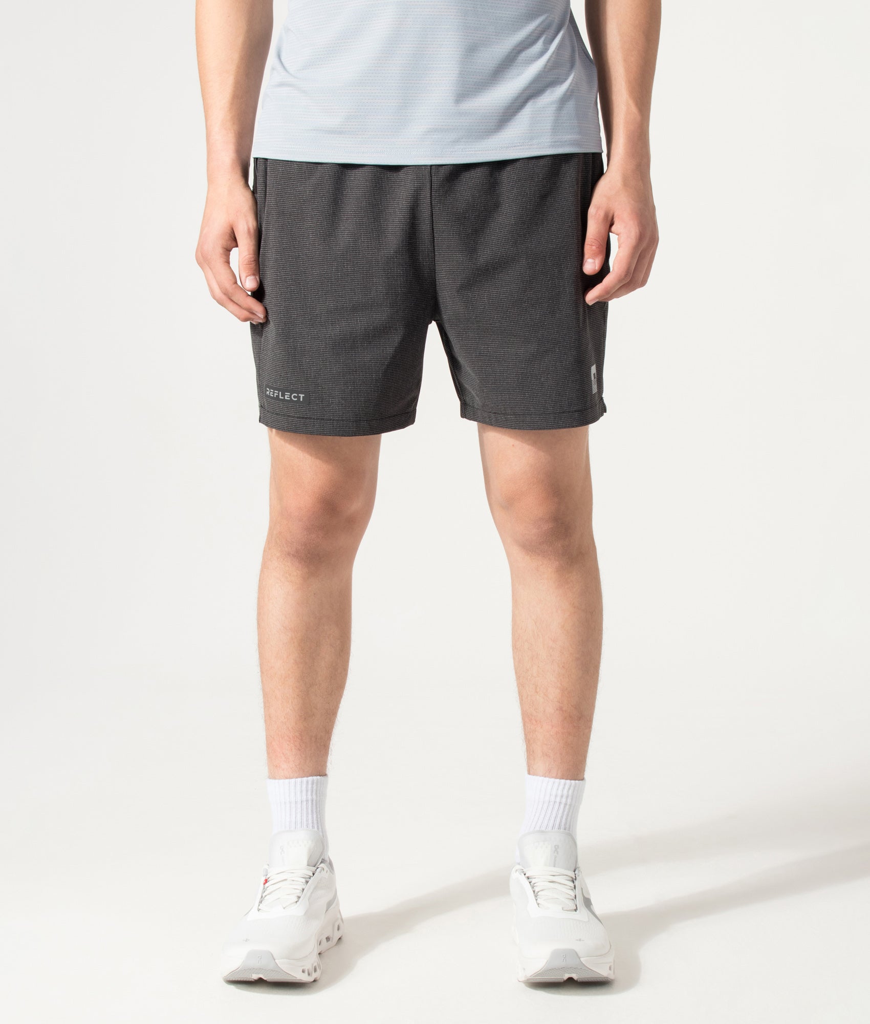 REFLECT Mesh Set Shorts in Black at EQVVS Menswear. Front shot.