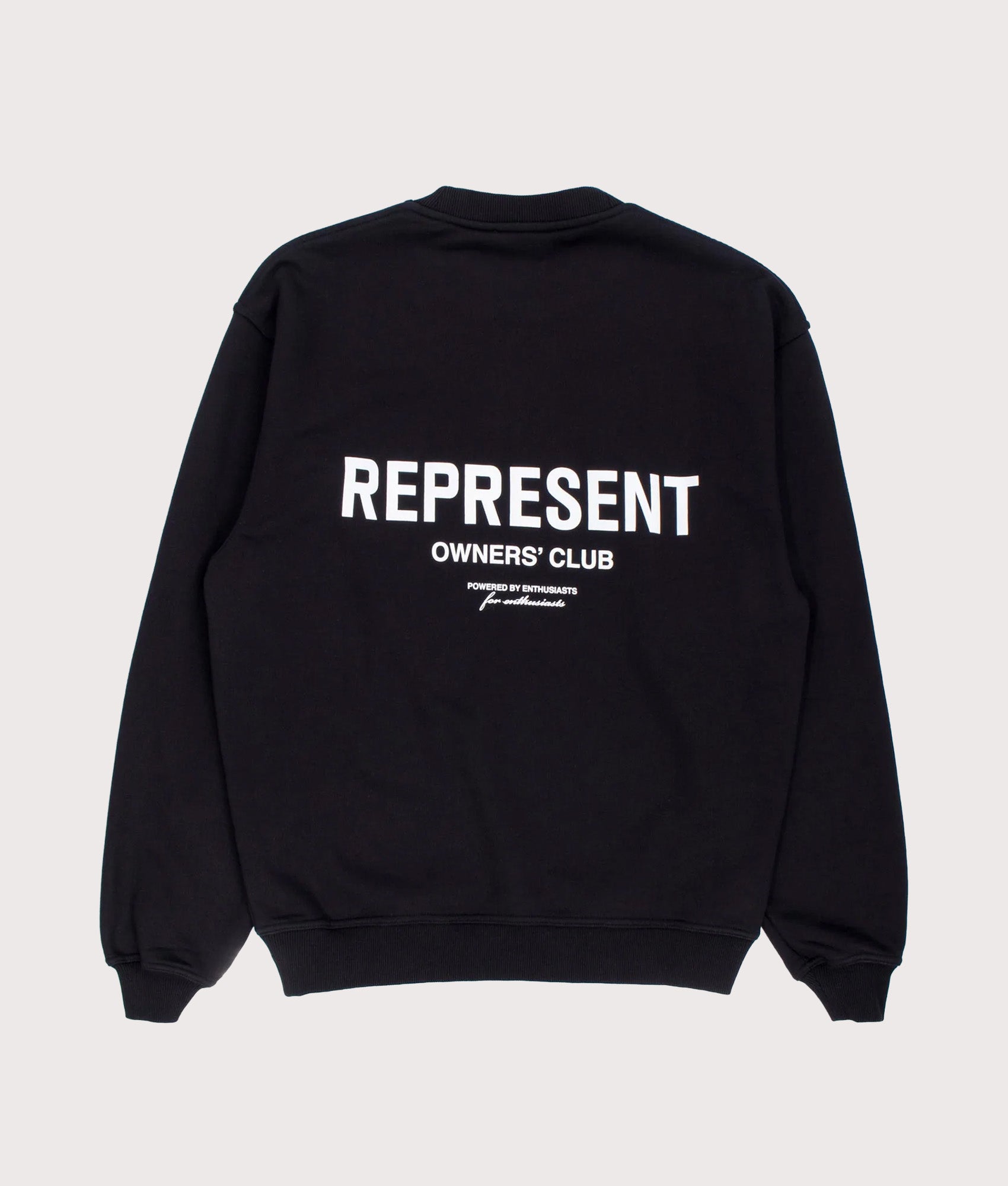 Represent Owners Club Sweatshirt in Black at EQVVS Menswear. Back shot.