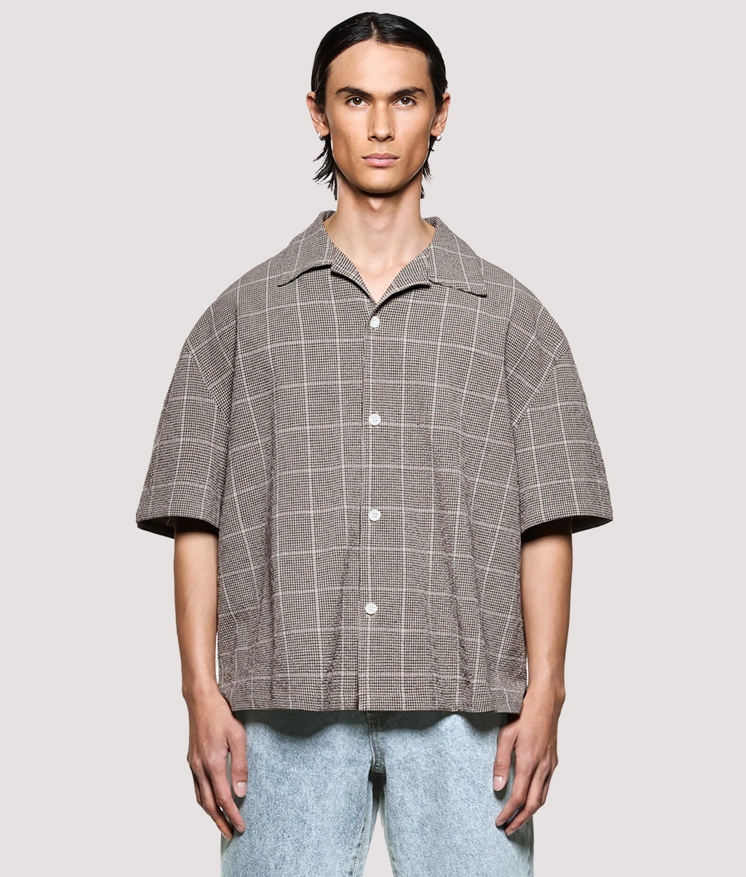 Box Fit Seersucker Check S/S Vacation Shirt | MKI MIYUKI ZOKU | EQVVS