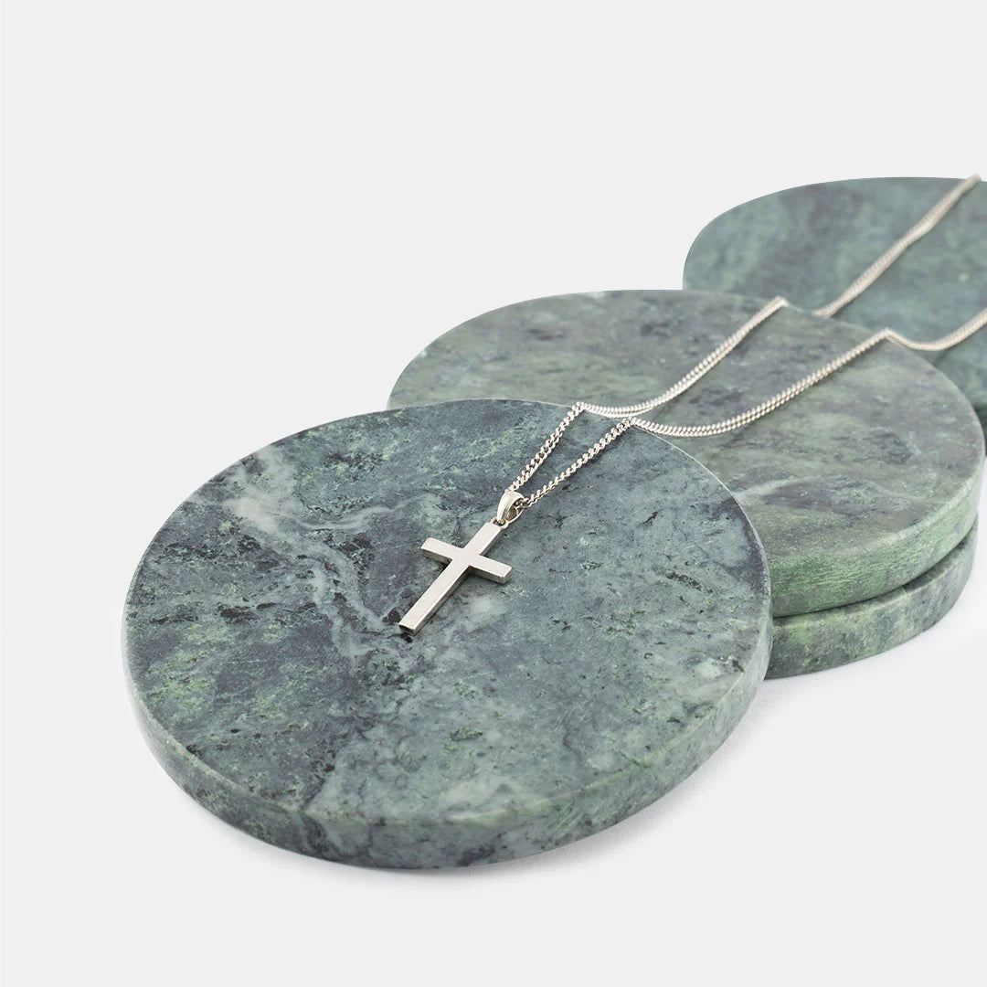 Serge DeNimes Sterling Silver Cross Necklace at EQVVS Menswear. Flat shot.