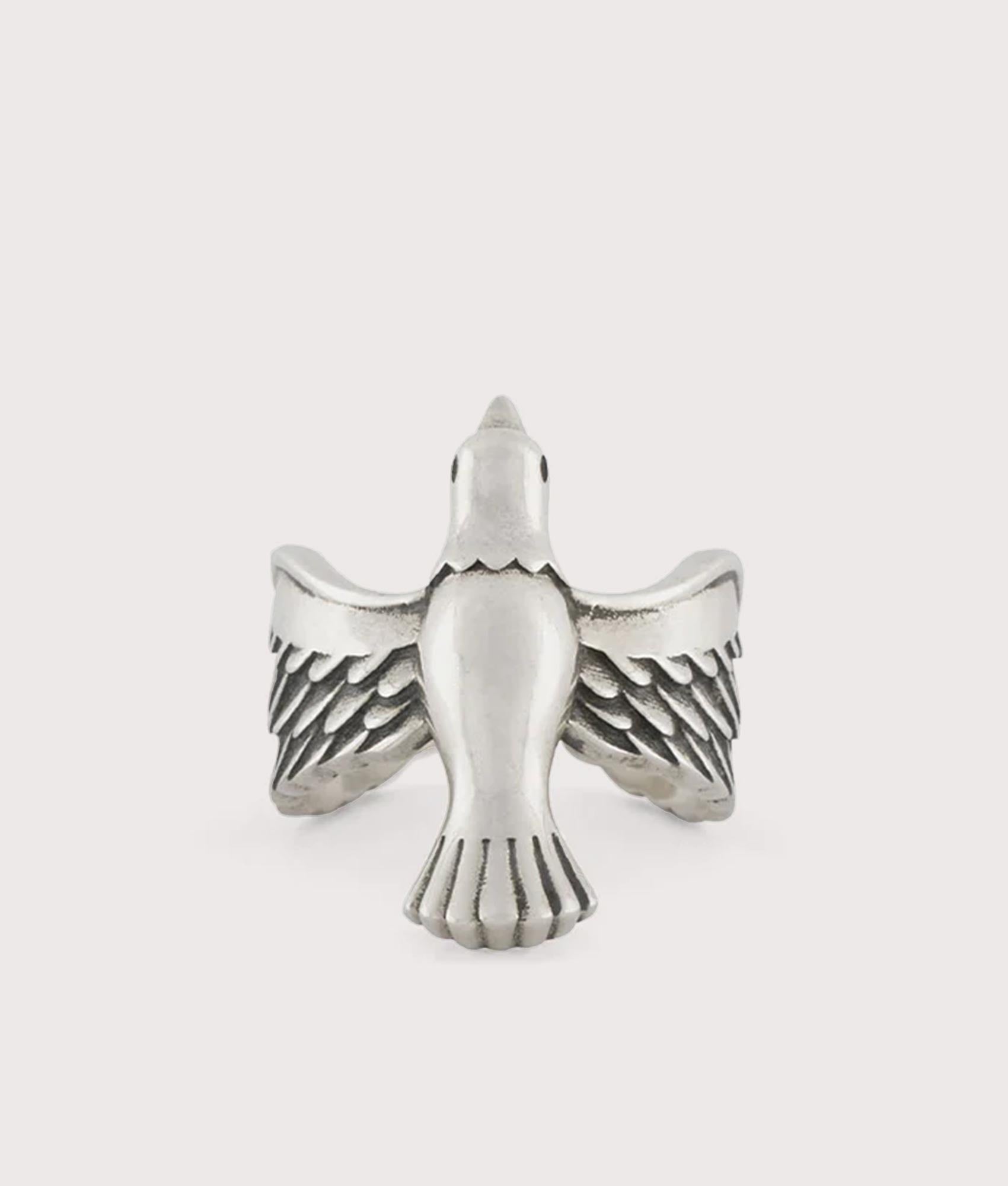 Serge Denimes Silver Dove Ring at EQVVS Menswear. Front shot.