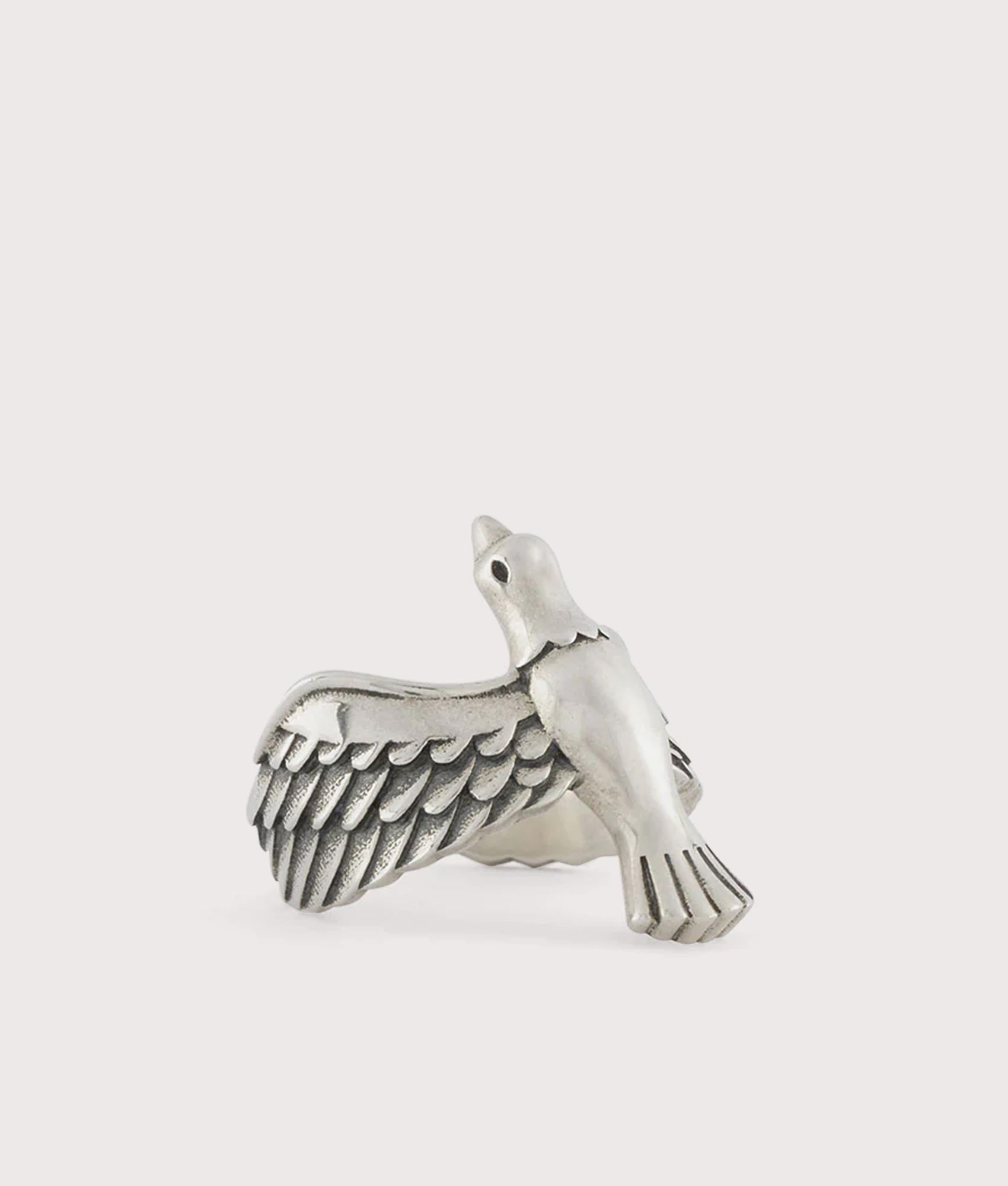 Serge Denimes Silver Dove Ring at EQVVS Menswear. Angled shot.