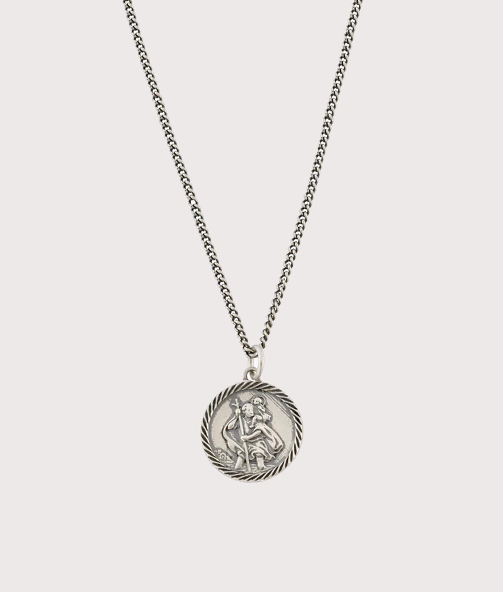 Serge DeNimes Silver St Christopher Necklace at EQVVS Menswear. Front shot.