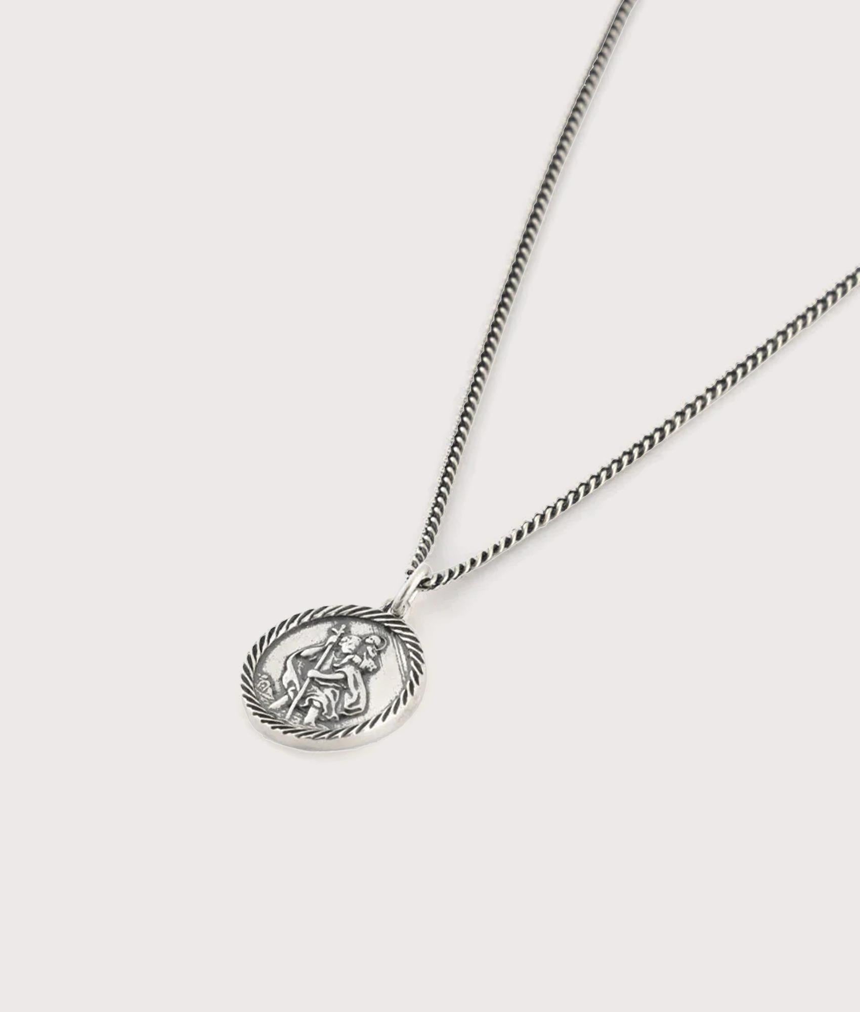 Serge DeNimes Silver St Christopher Necklace at EQVVS Menswear. Flat shot.