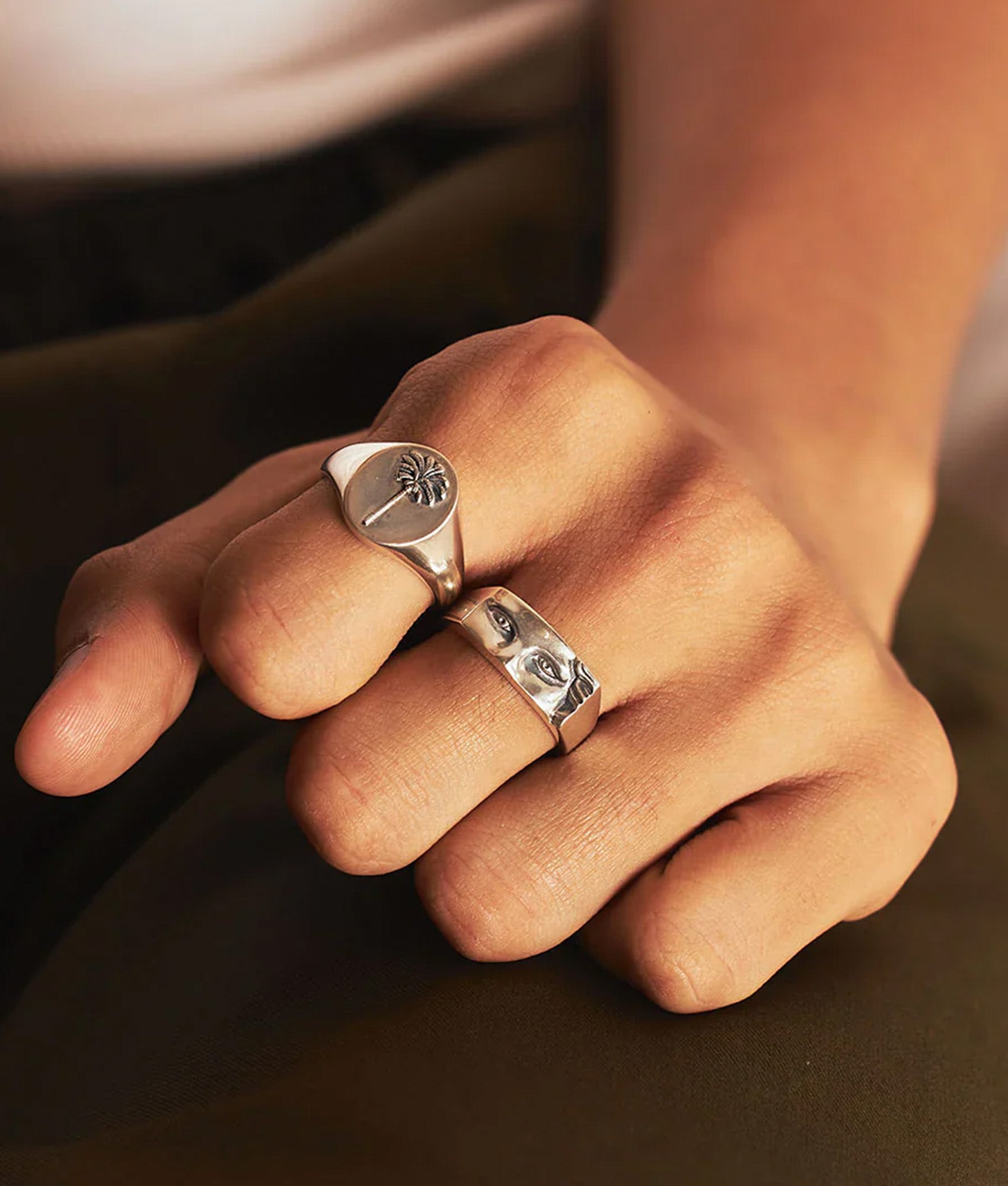Serge DeNimes Silver Zeus Ringat EQVVS Menswear. Campaign shot.