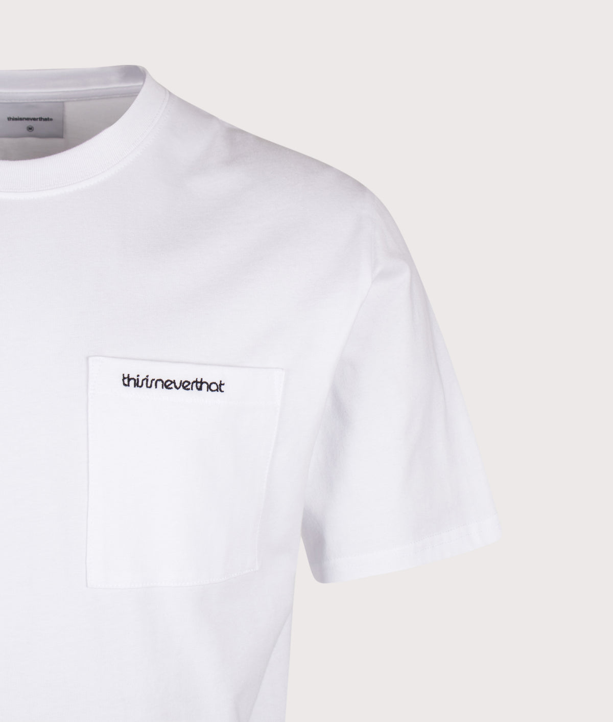 thisisneverthat Regular Fit Basic Pocket T-Shirt in White at EQVVS Menswear. Detail shot.