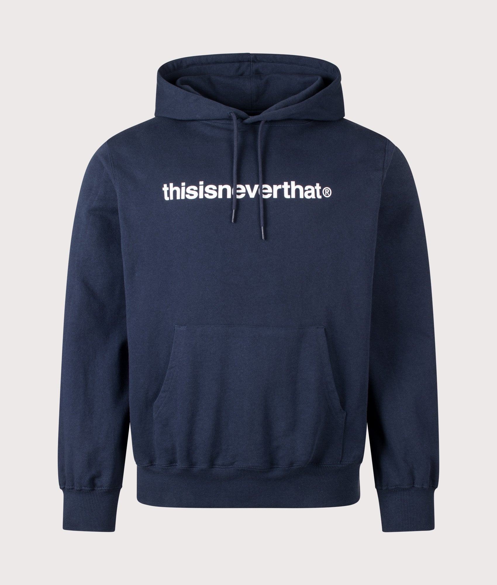 T-Logo LT Hoodie in Navy by thisisneverthat. Shot by EQVVS. Front shot.