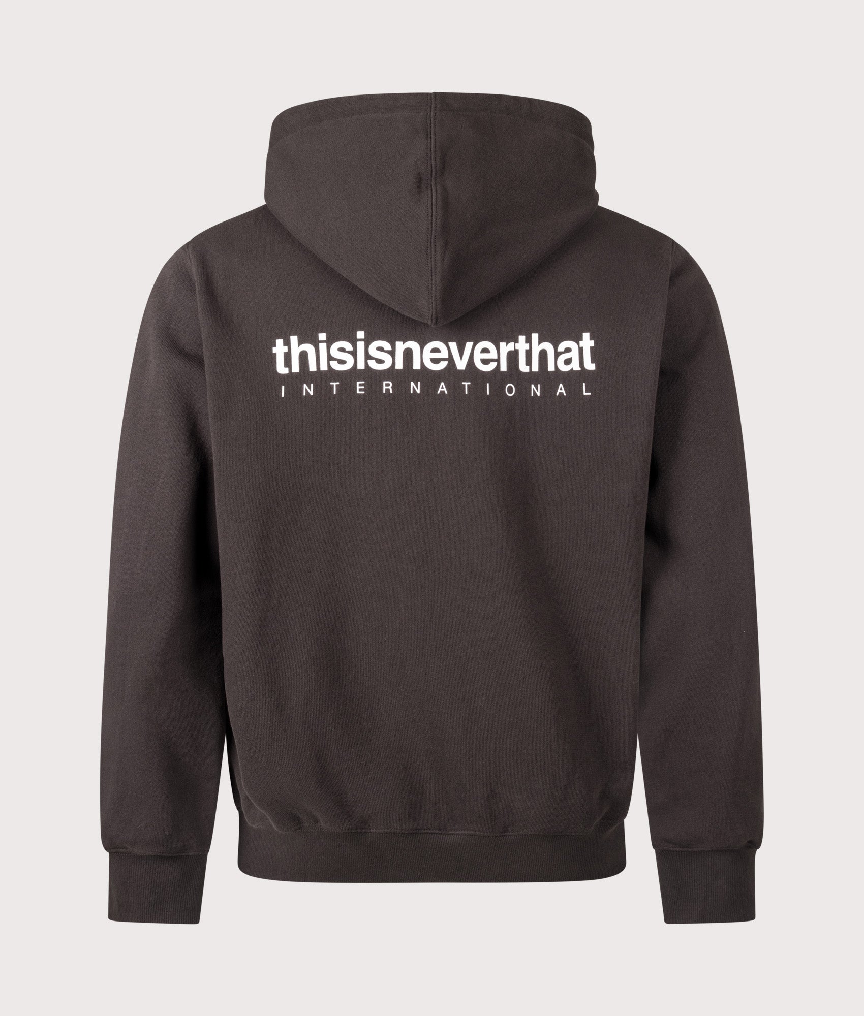 INTL. Logo Zip Through Hoodie in Off Black by thisisneverthat. Shot by  EQVVS. Back shot.