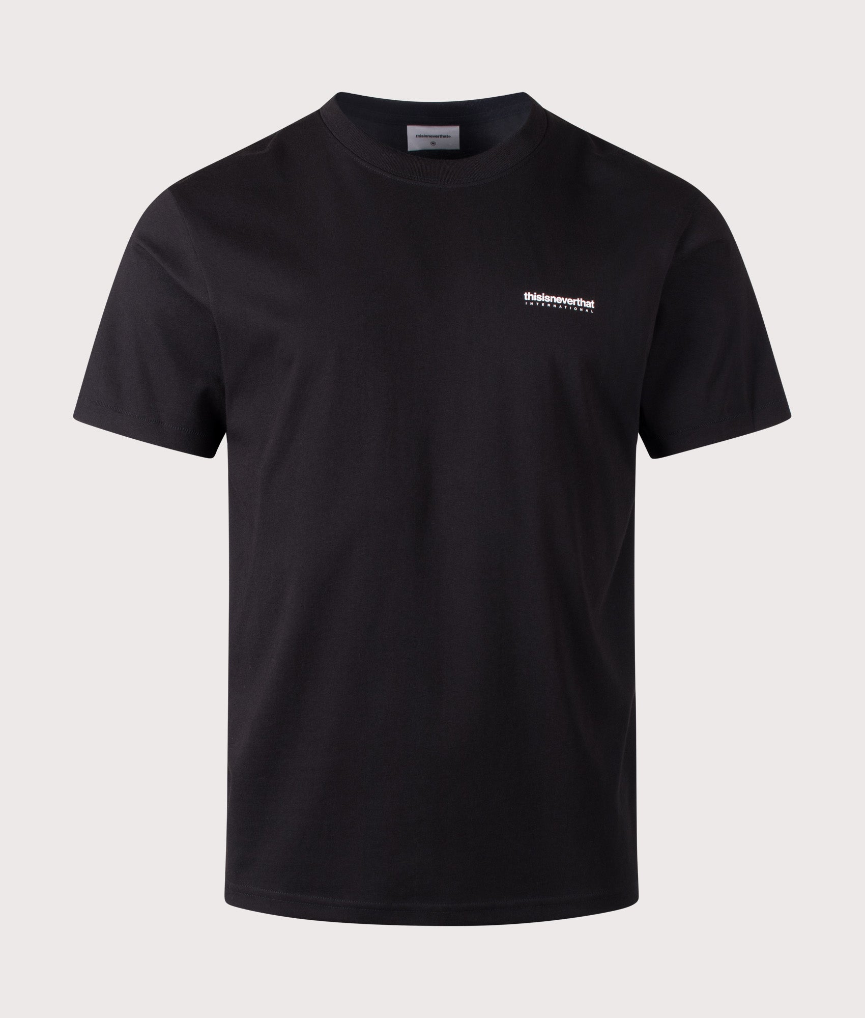 INTL. Logo T-Shirt in Black by thisisneverthat. Shot by EQVVS. Front Shot.