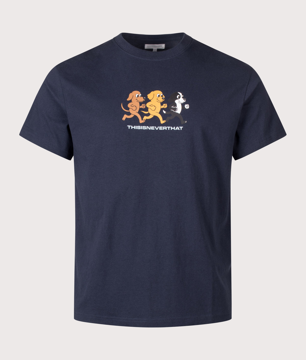 thisisneverthat Regular Fit Dogs T-Shirt in Navy at EQVVS Menswear. Front shot.