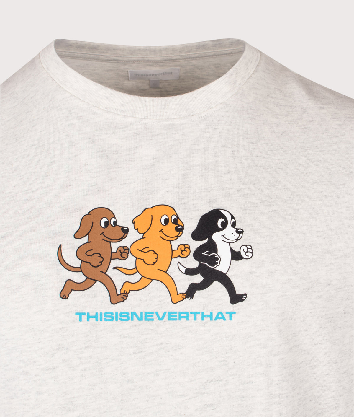 thisisneverthat Regular Fit Dogs T-Shirt in Oatmeal at EQVVS Menswear. Detail shot.