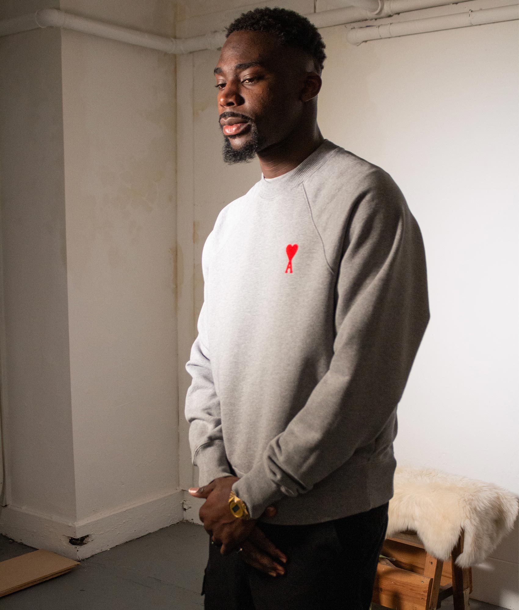 Contrast-ADC-Logo-Sweatshirt-Heather-Grey/Red-AMI-EQVVS