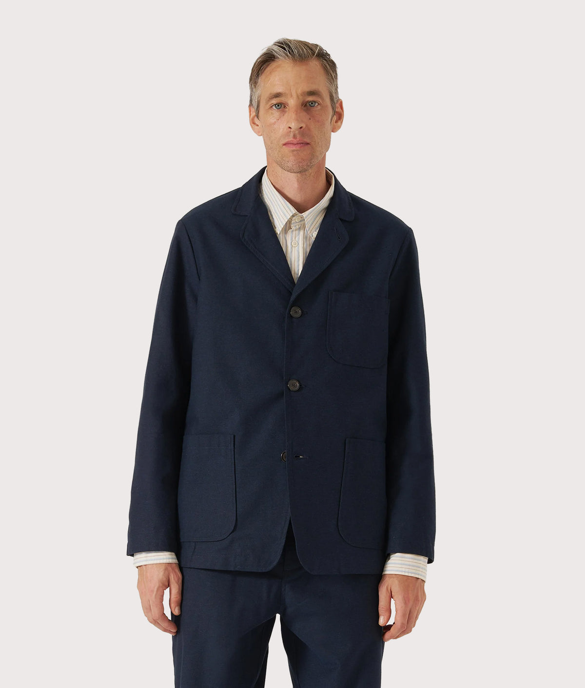 Universal Works Three Button Three Button Jacket in Navy | Universal Works | EQVVS