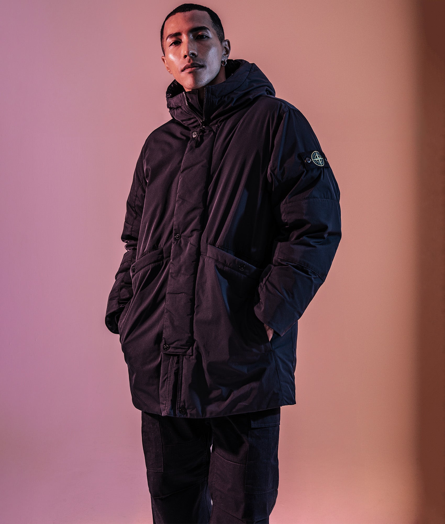 Micro Twill Down Parka. Shot by EQVVS. Campaign shot.