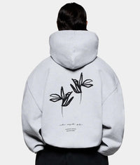 Relaxed Fit Ink Flower Hoodie: Grey 
