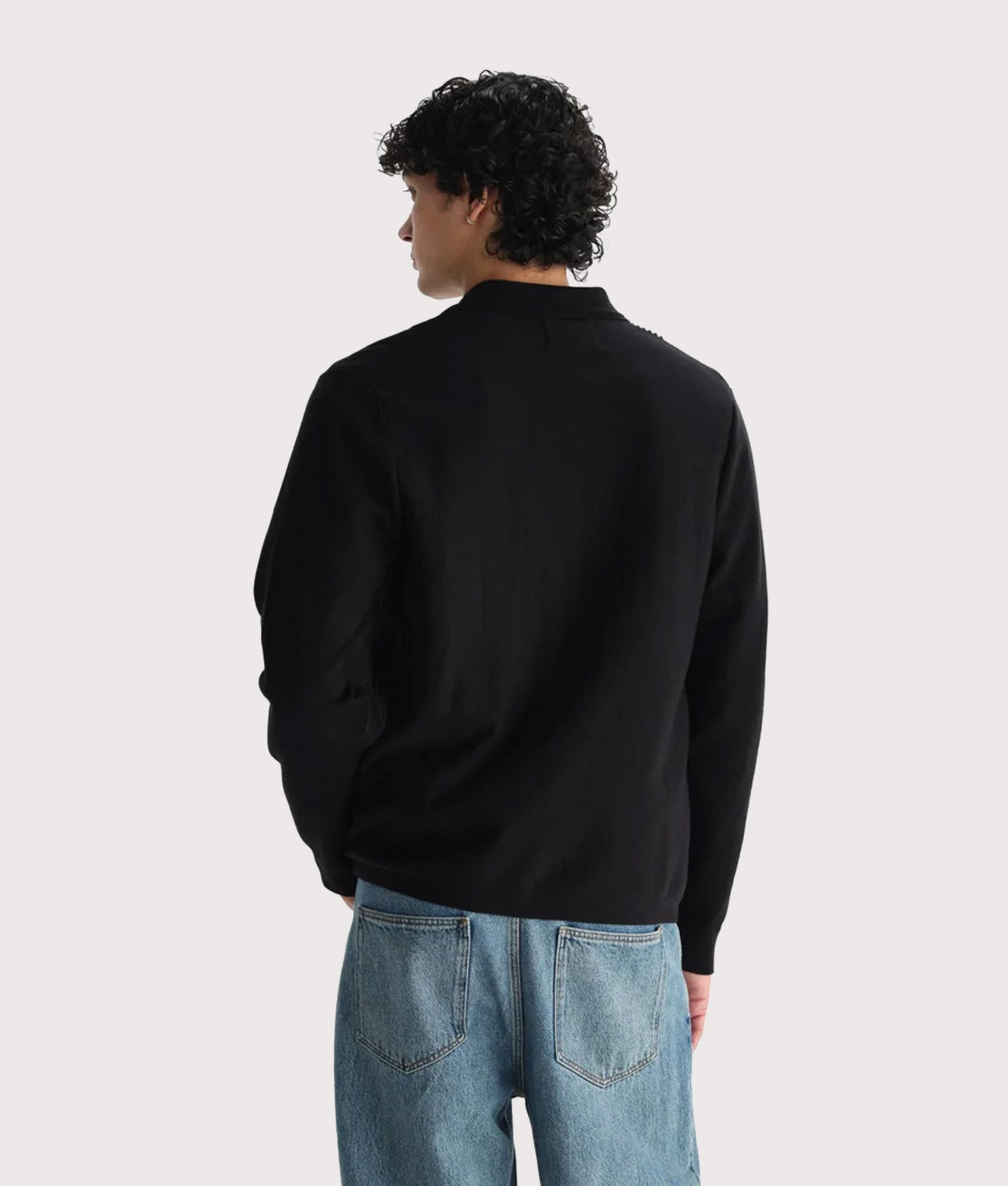 Lennox Polo Collar Zip Knit by Wax London in Black. Model Back shot.