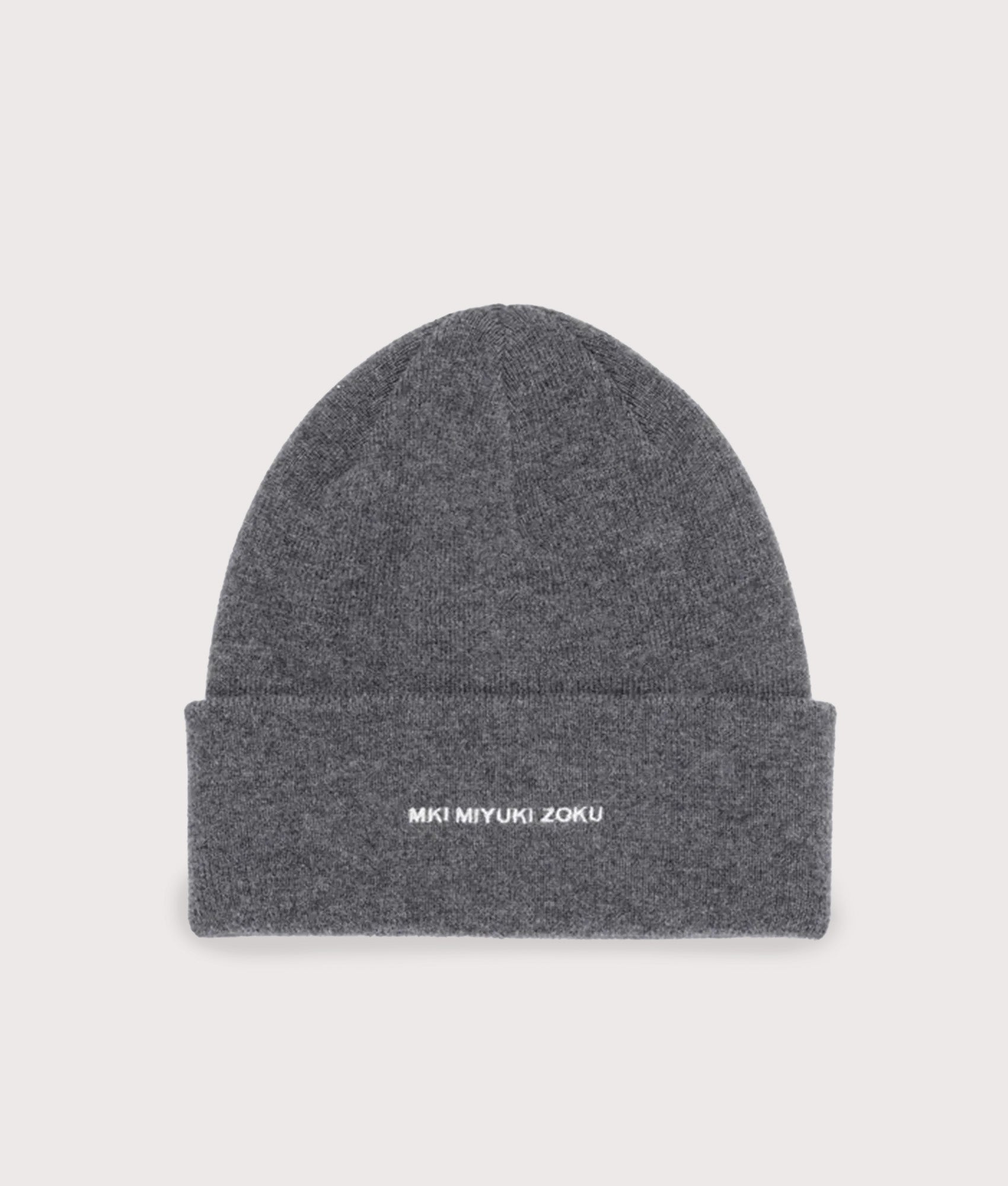 MKI Embroidered Merino Beanie Charcoal. at EQVVS Menswear. Front shot.