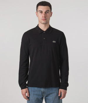 Long Sleeve Croc Logo Polo Shirt in Black. | Lacoste | Shot at EQVVS | Model Video