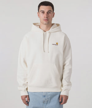 Relaxed Fit American Script Hoodie by Carhartt in Wax. Shot by EQVVS. Model Video.