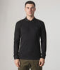 BOSS Slim Fit Passerby Long Sleeve Polo Shirt in black at EQVVS Menswear. Model Video.