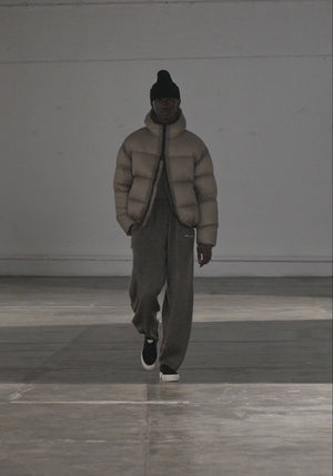 MKI MIYUKI ZOKU Translucent Bubble Jacket In Khaki at EQVVS Menswear. Catwalk Video 